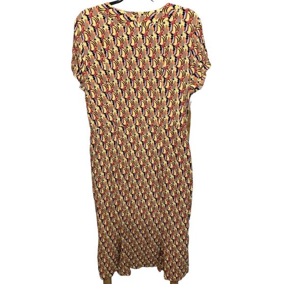 Flax Geometric Shirt Dress Maxi V Neck Relaxed Fit Yellow Purple Size Small - Picture 6 of 10